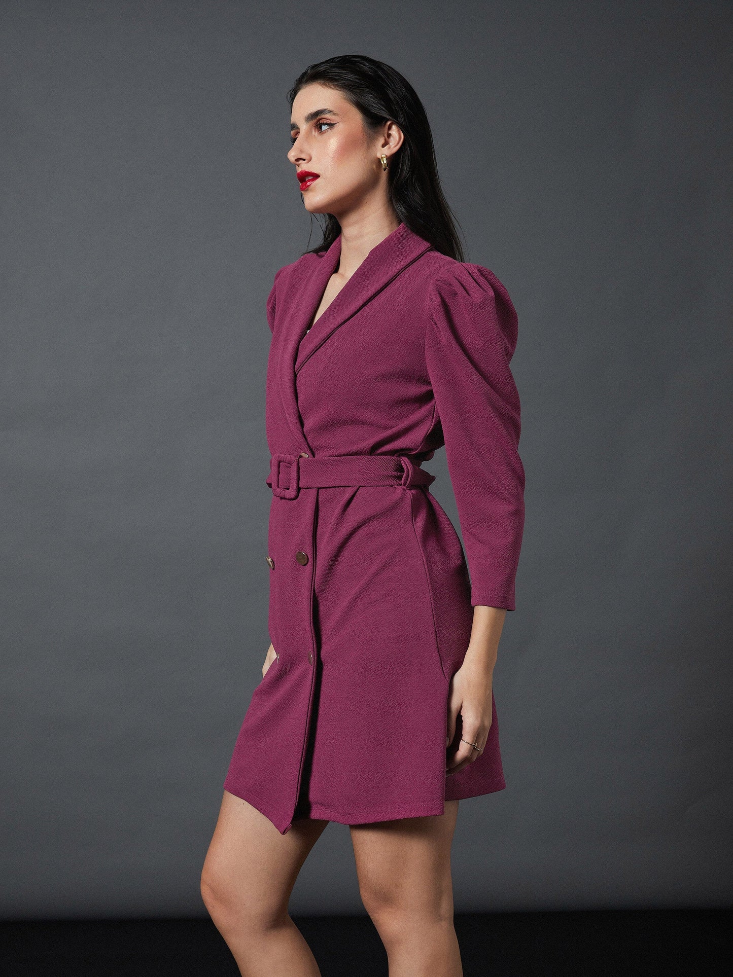 Mauve Puff Sleeves Blazer Dress