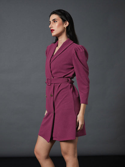 Mauve Puff Sleeves Blazer Dress