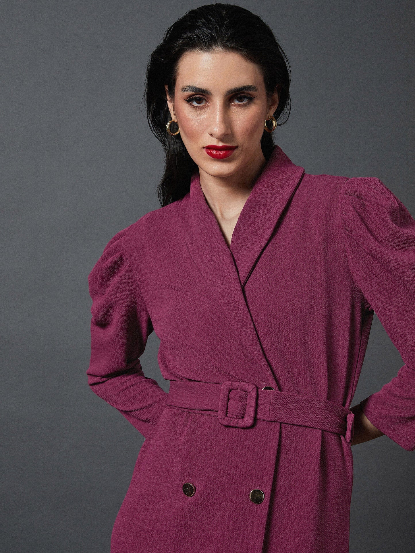 Mauve Puff Sleeves Blazer Dress