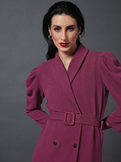Mauve Puff Sleeves Blazer Dress