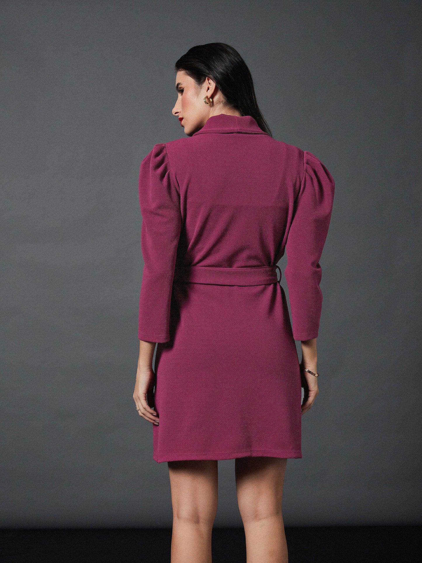 Mauve Puff Sleeves Blazer Dress