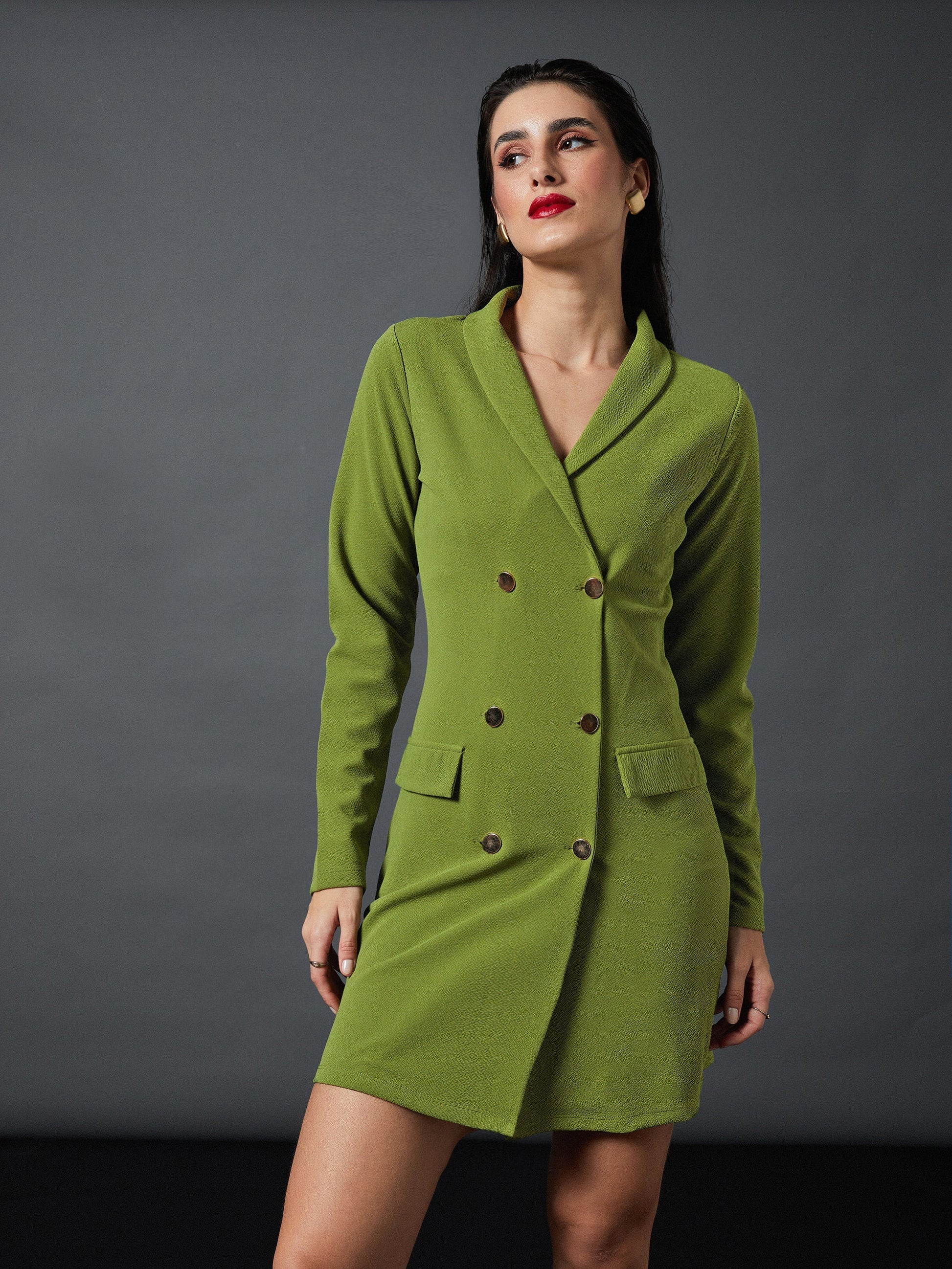 green double breasted blazer dress ASOS DESIGN double breasted blazer mini dress in green plaid boucle