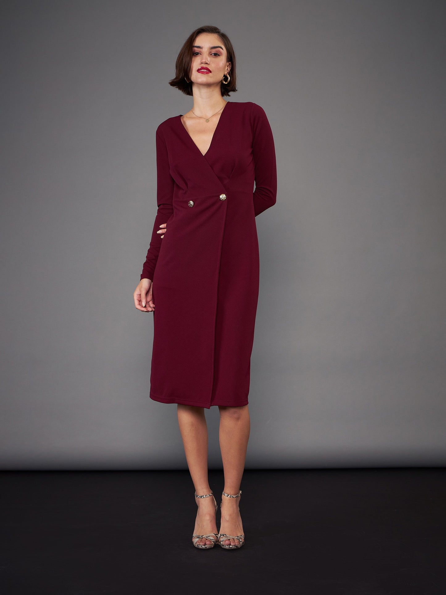 Burgundy Blazer Midi Dress