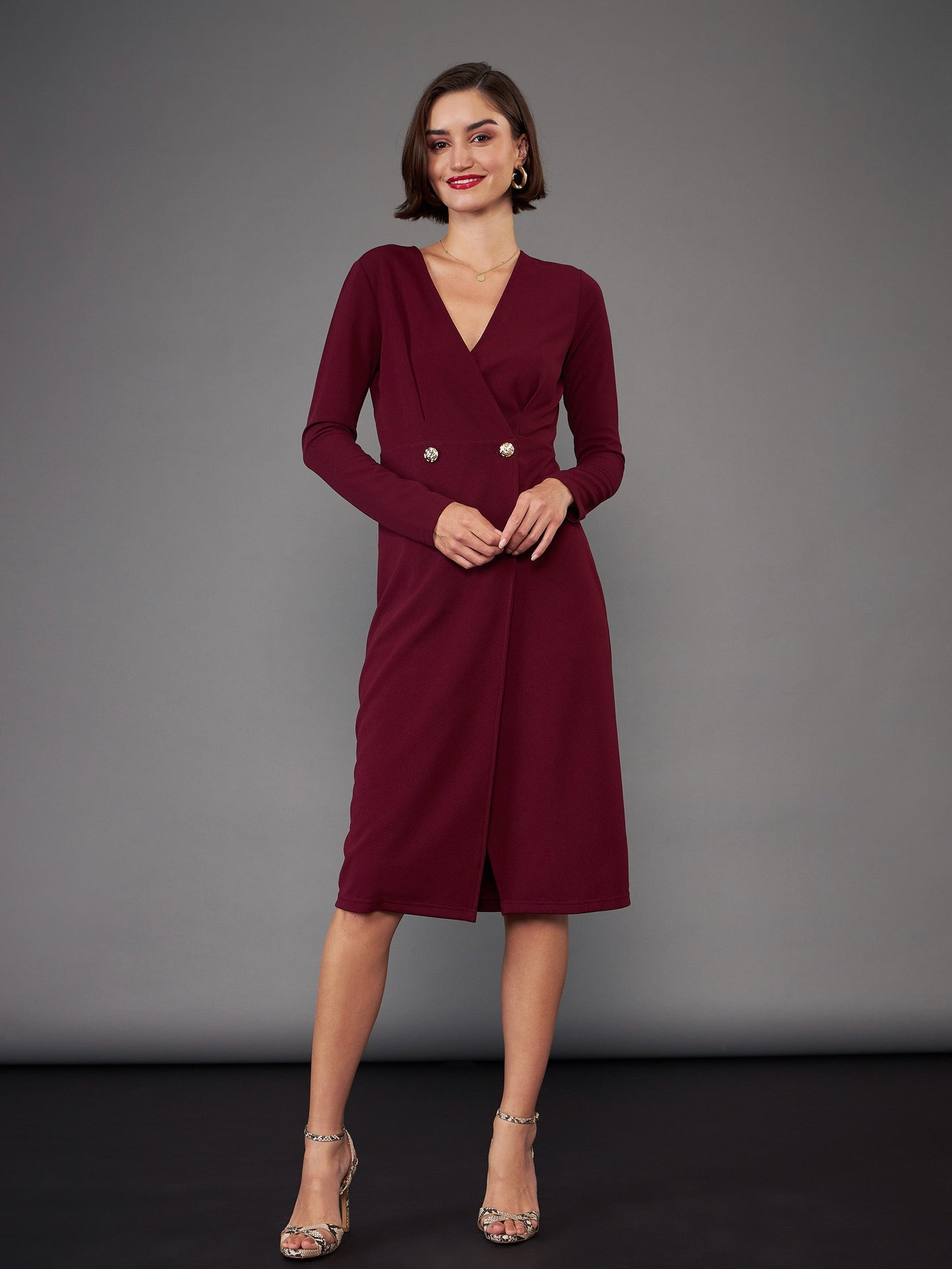 Burgundy Blazer Midi Dress
