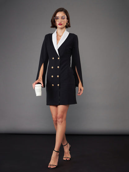 Black Cape Sleeves Blazer Dress