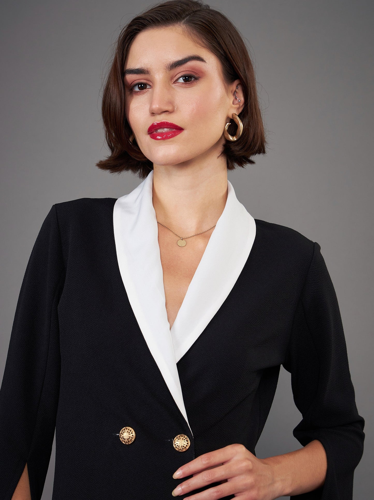 Black Cape Sleeves Blazer Dress