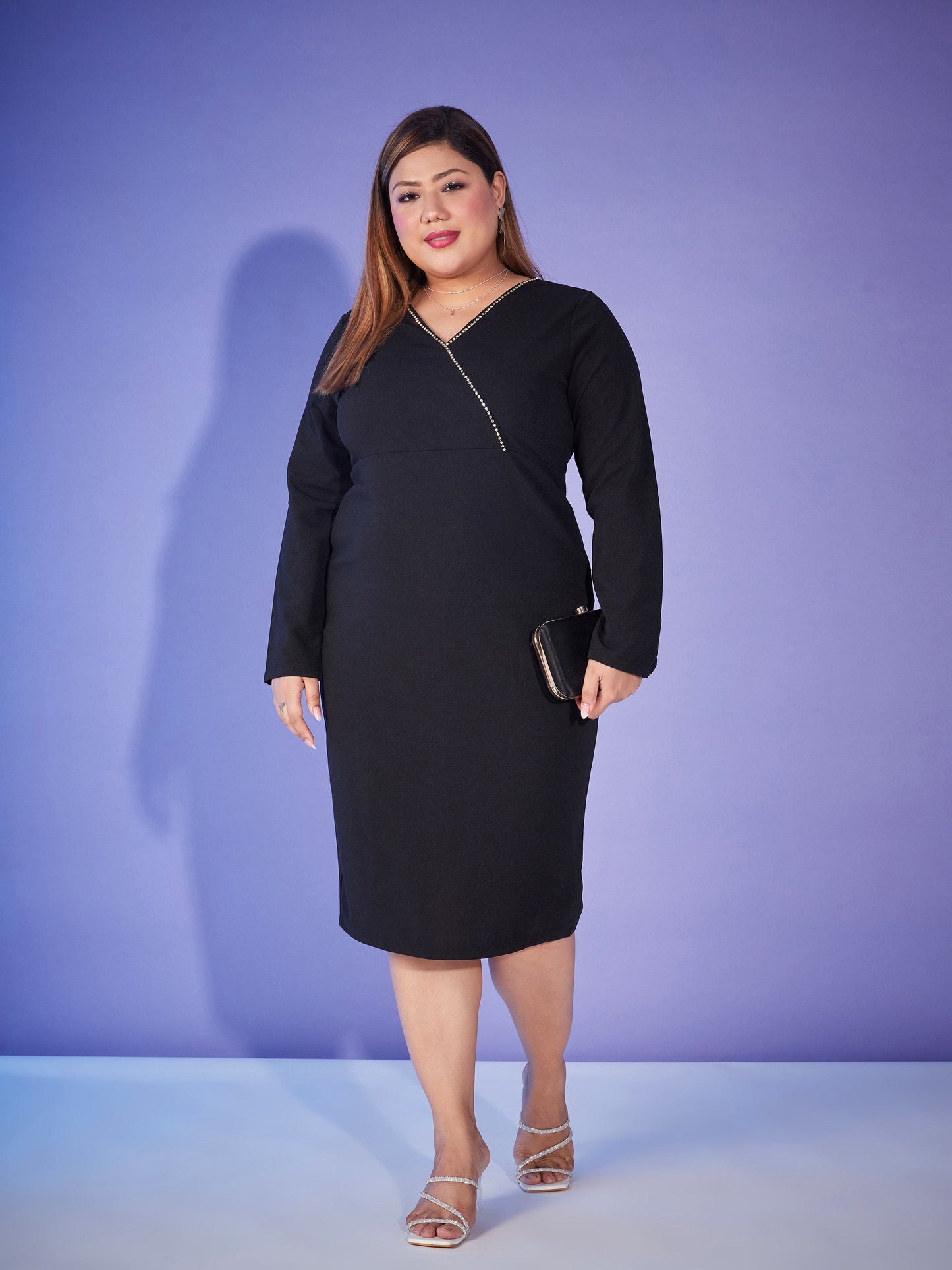 Black Wrap Chain Detail Bodycon Dress