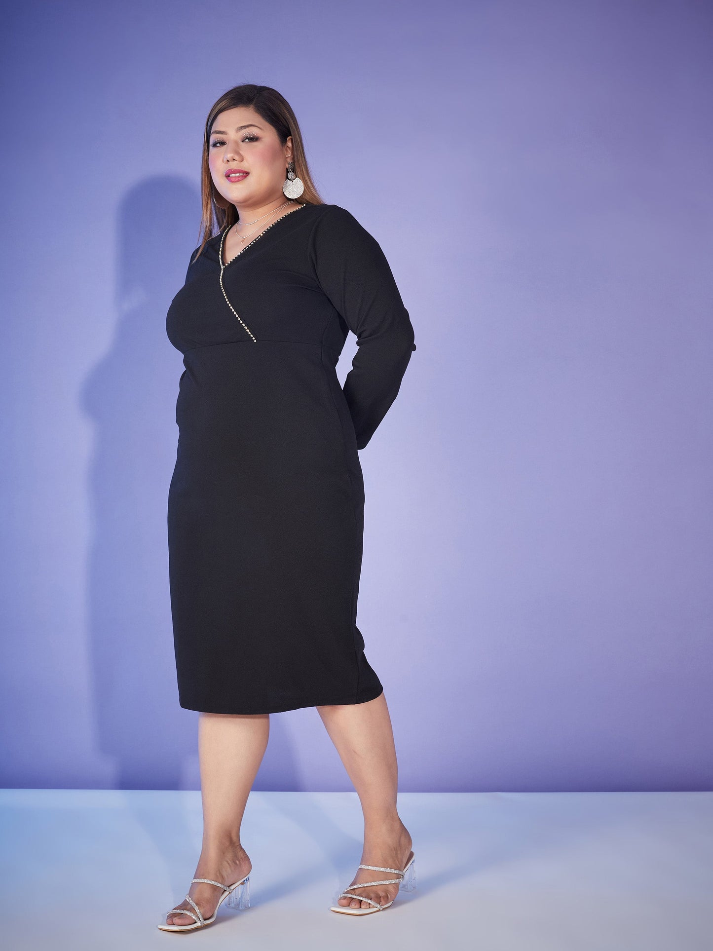 Black Wrap Chain Detail Bodycon Dress