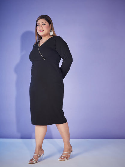 Black Wrap Chain Detail Bodycon Dress