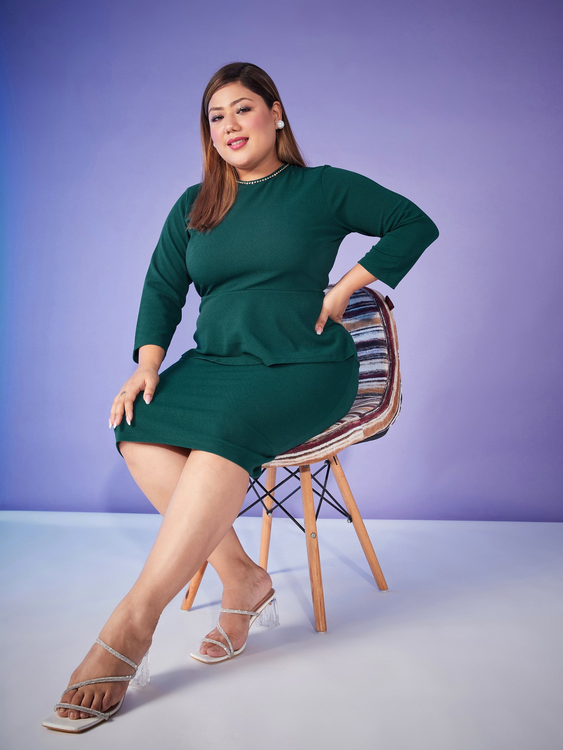 Emerald Peplum Bodycon Dress-SASSAFRAS Curve