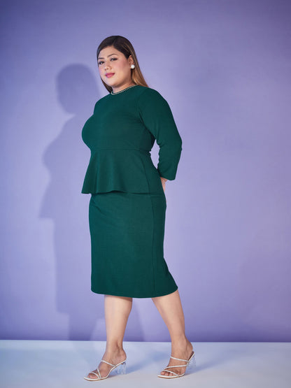 Emerald Peplum Bodycon Dress-SASSAFRAS Curve