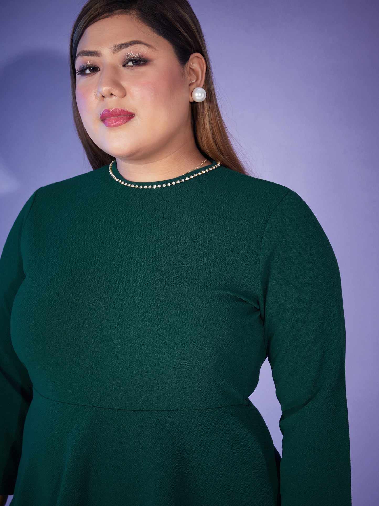 Emerald Peplum Bodycon Dress-SASSAFRAS Curve