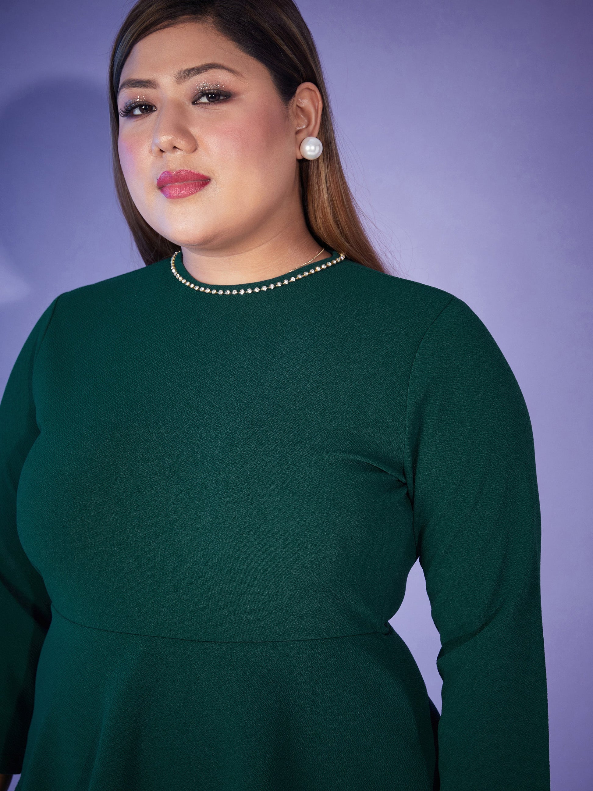 Emerald Peplum Bodycon Dress-SASSAFRAS Curve