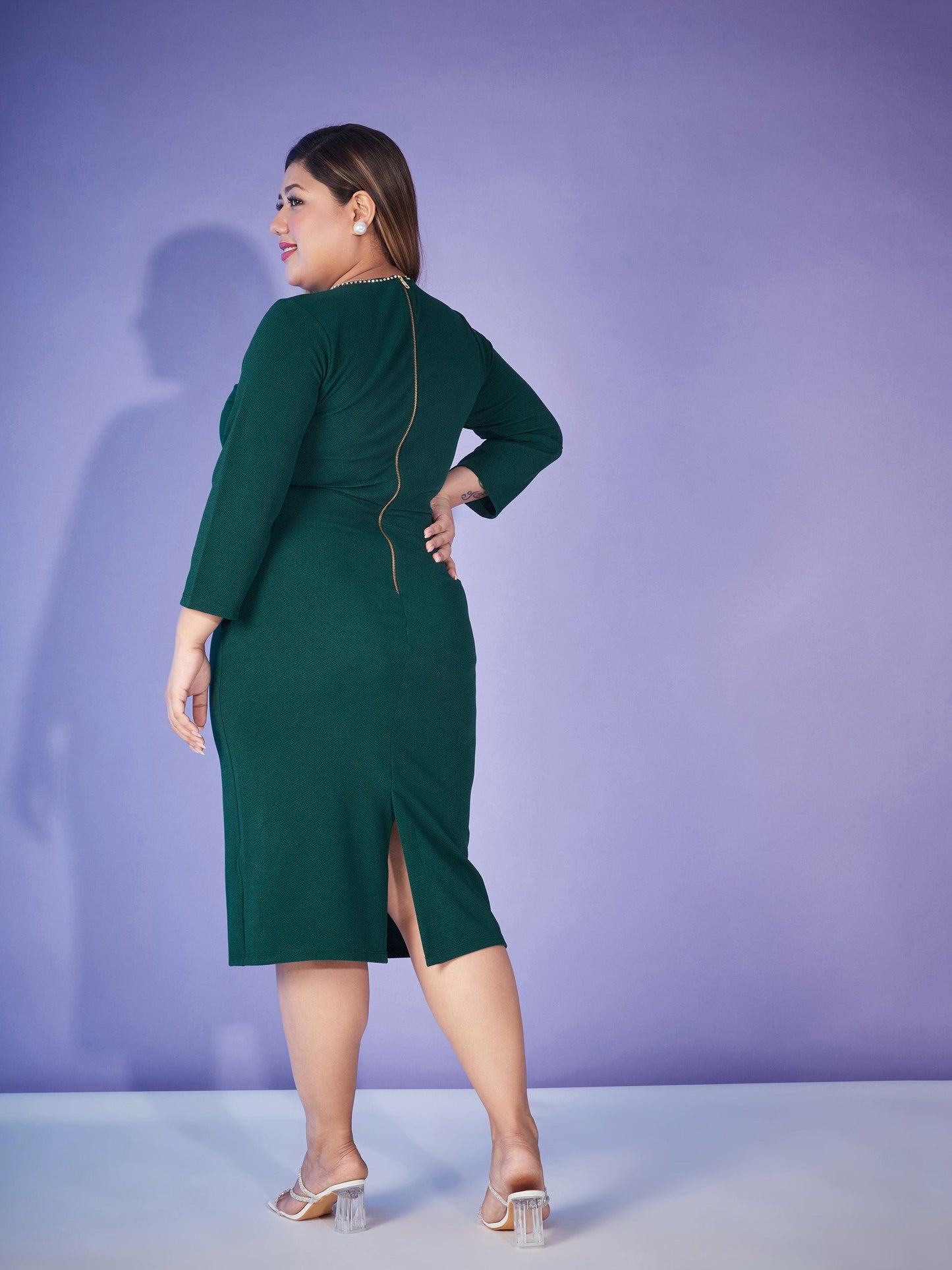 Emerald Peplum Bodycon Dress-SASSAFRAS Curve