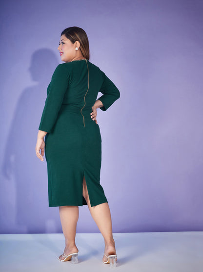 Emerald Peplum Bodycon Dress-SASSAFRAS Curve