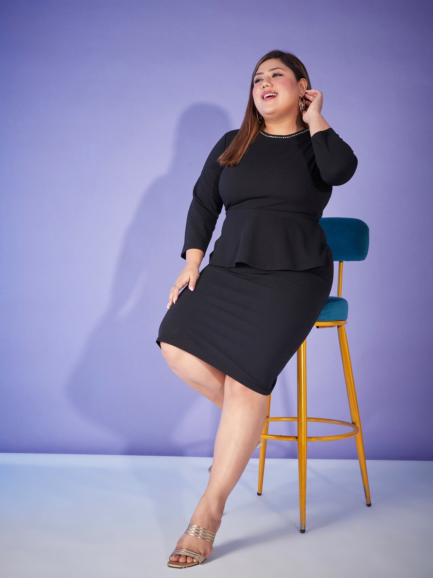 Plus size women's Black Karera Crepe Black Peplum Bodycon Dress by Sassafras Curve for wholesale buyers, boutiques, resellers and bulk orders from