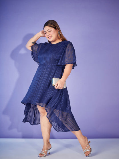 Navy Lurex High Low Dress