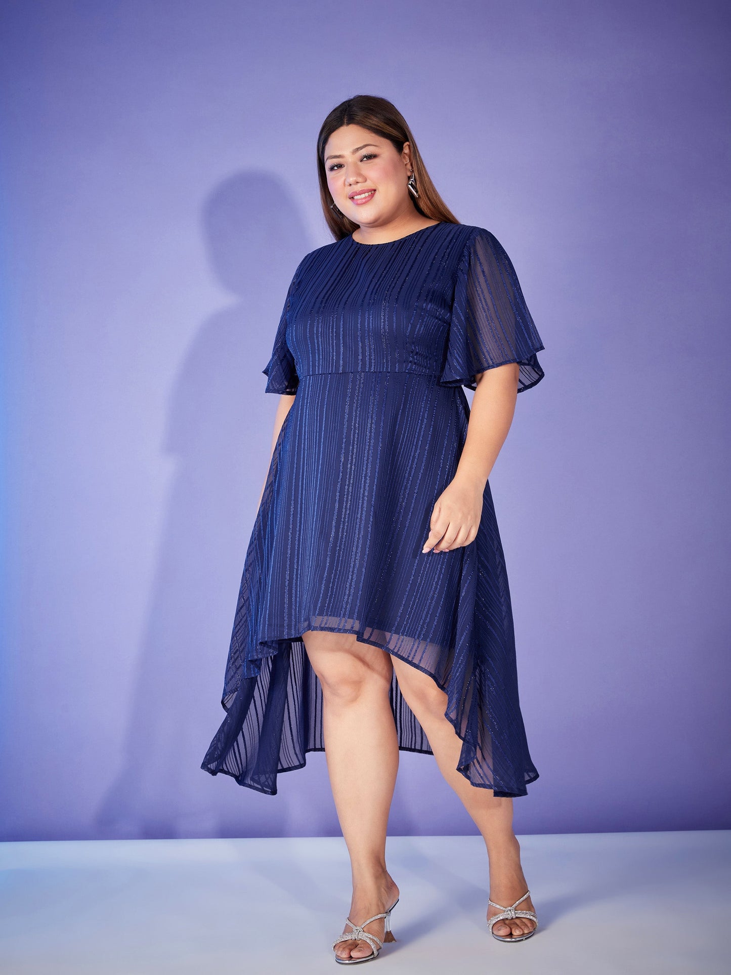 Navy Lurex High Low Dress