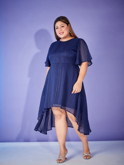 Navy Lurex High Low Dress