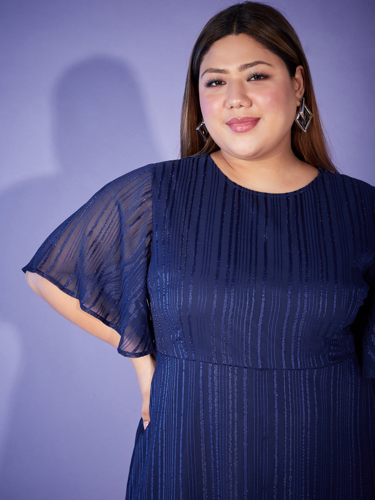 Navy Lurex High Low Dress