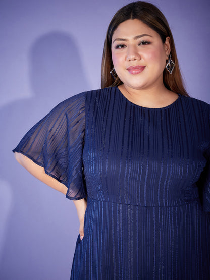 Navy Lurex High Low Dress