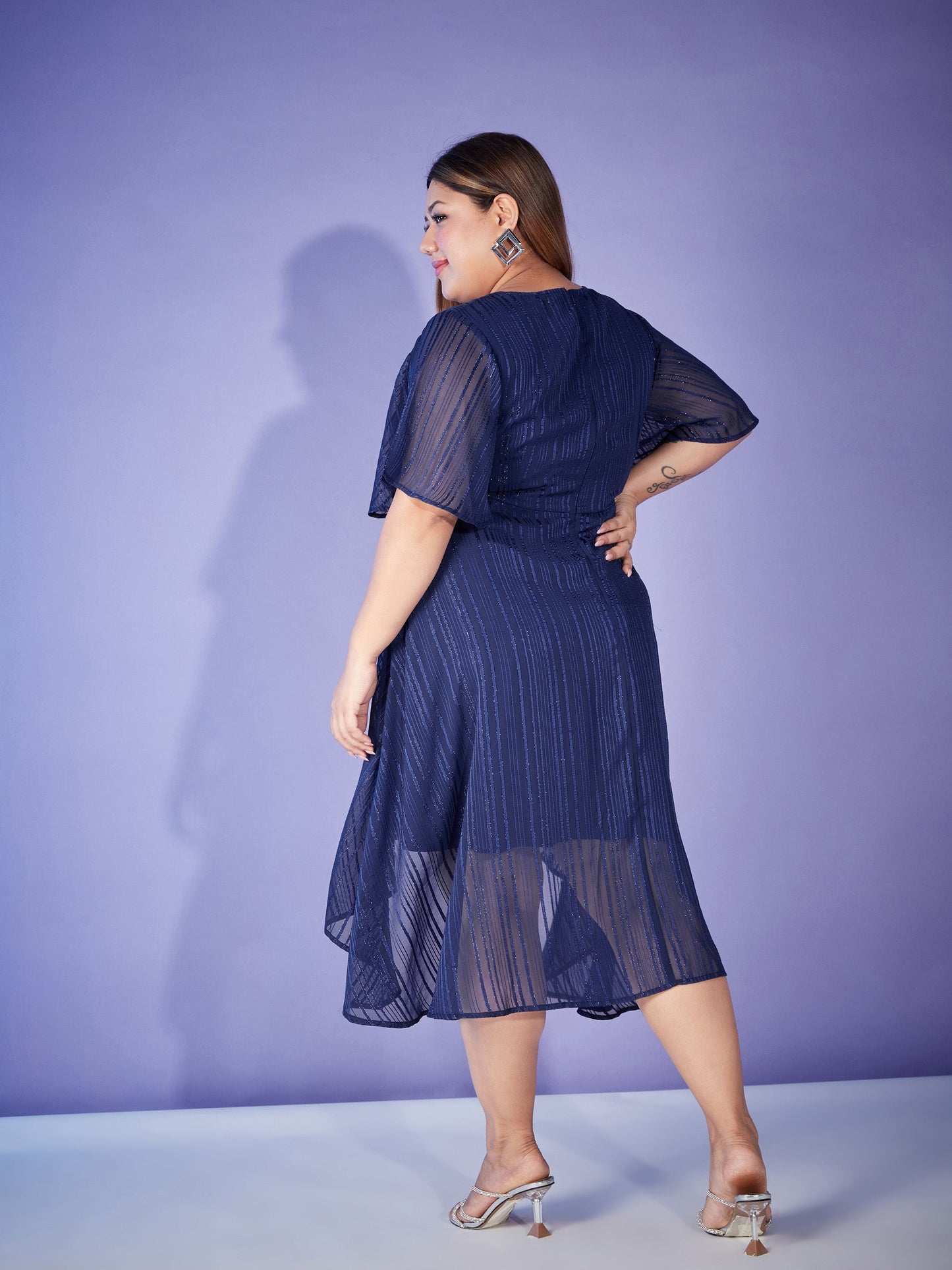 Navy Lurex High Low Dress