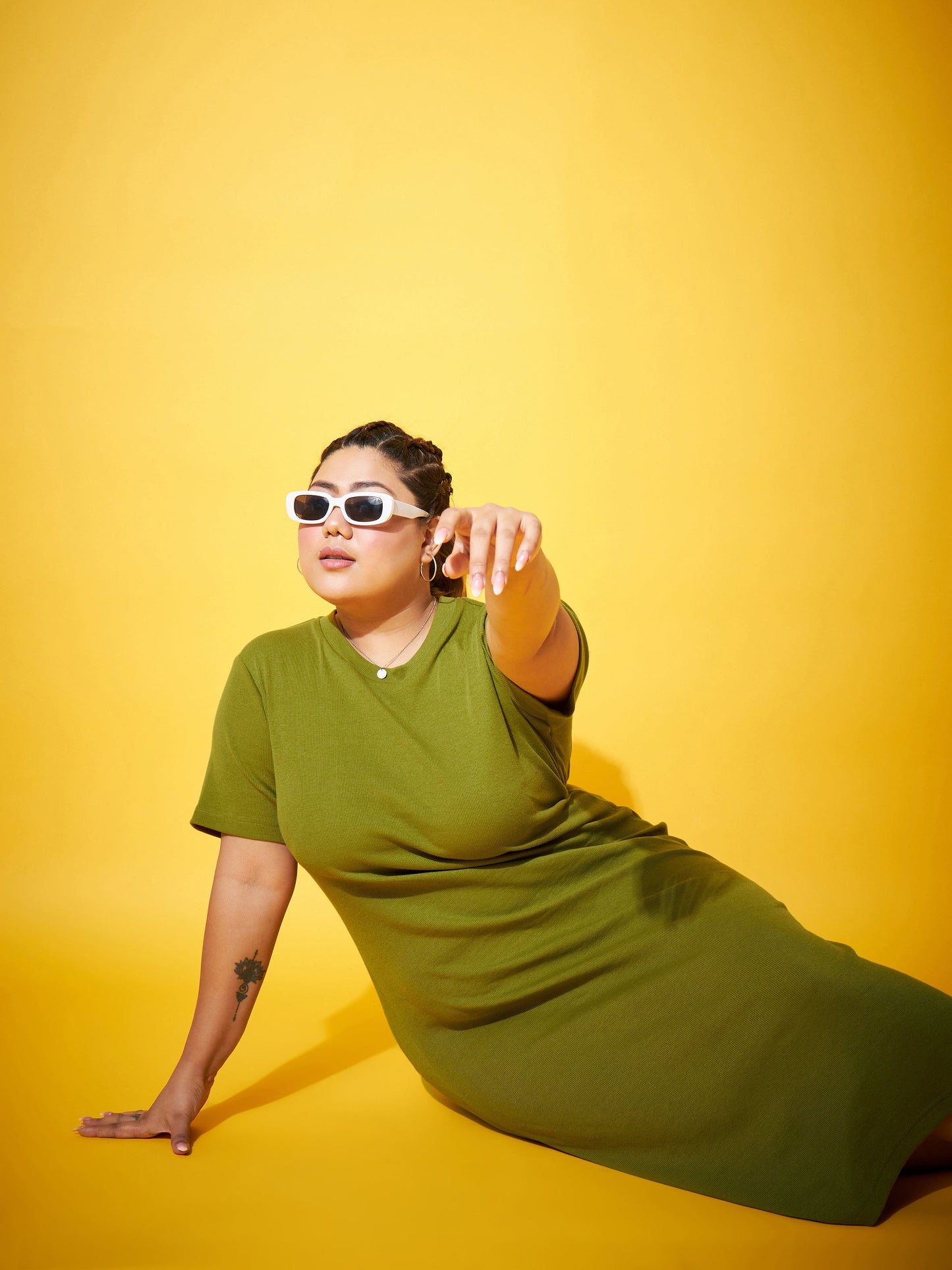 Olive Side Slit Straight Midi Dress