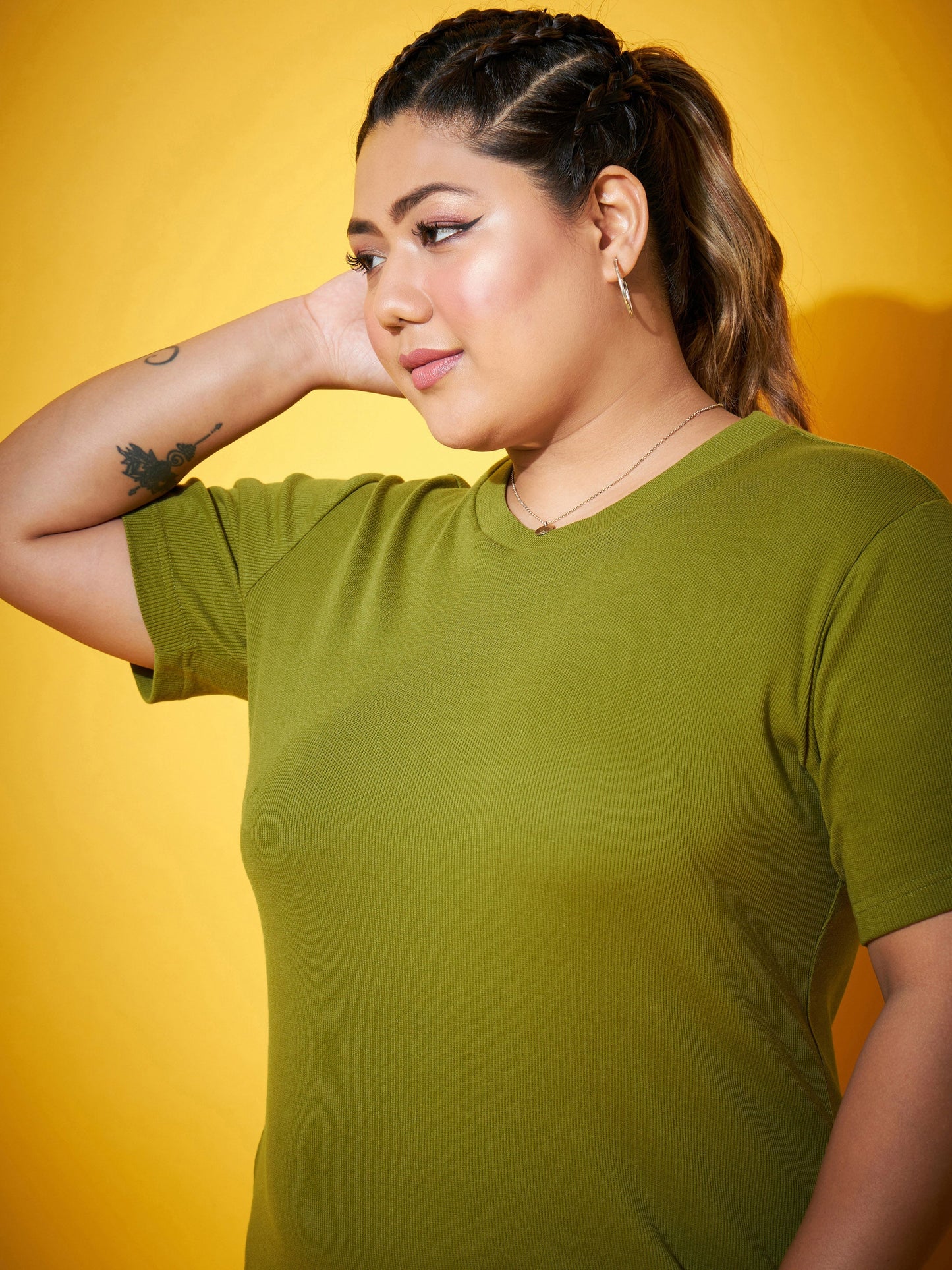 Olive Side Slit Straight Midi Dress