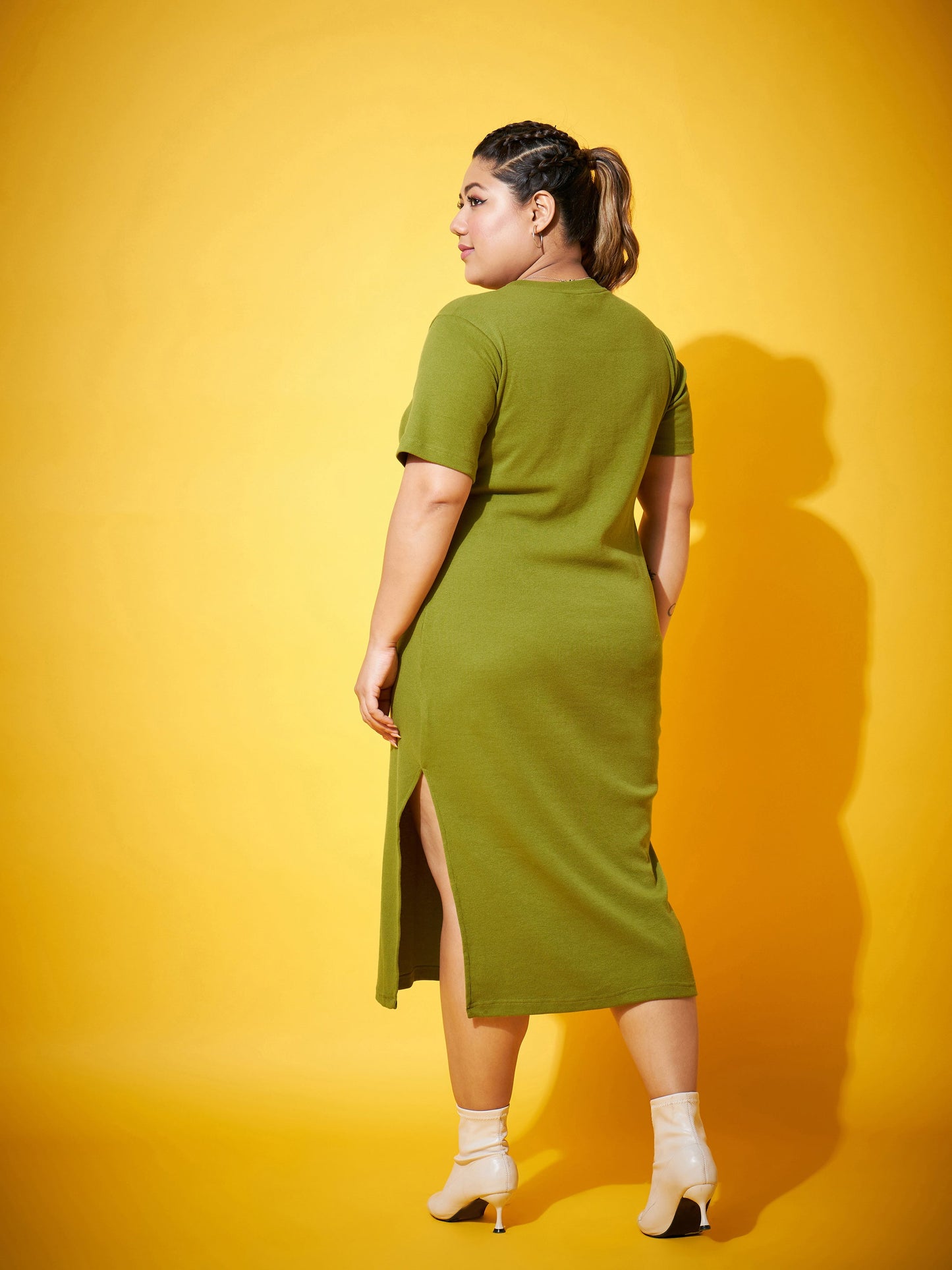 Olive Side Slit Straight Midi Dress