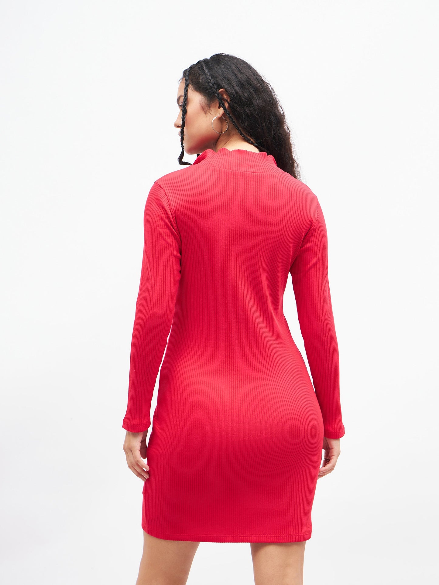 Pink Rib Front Zipper Short Bodycon Dress