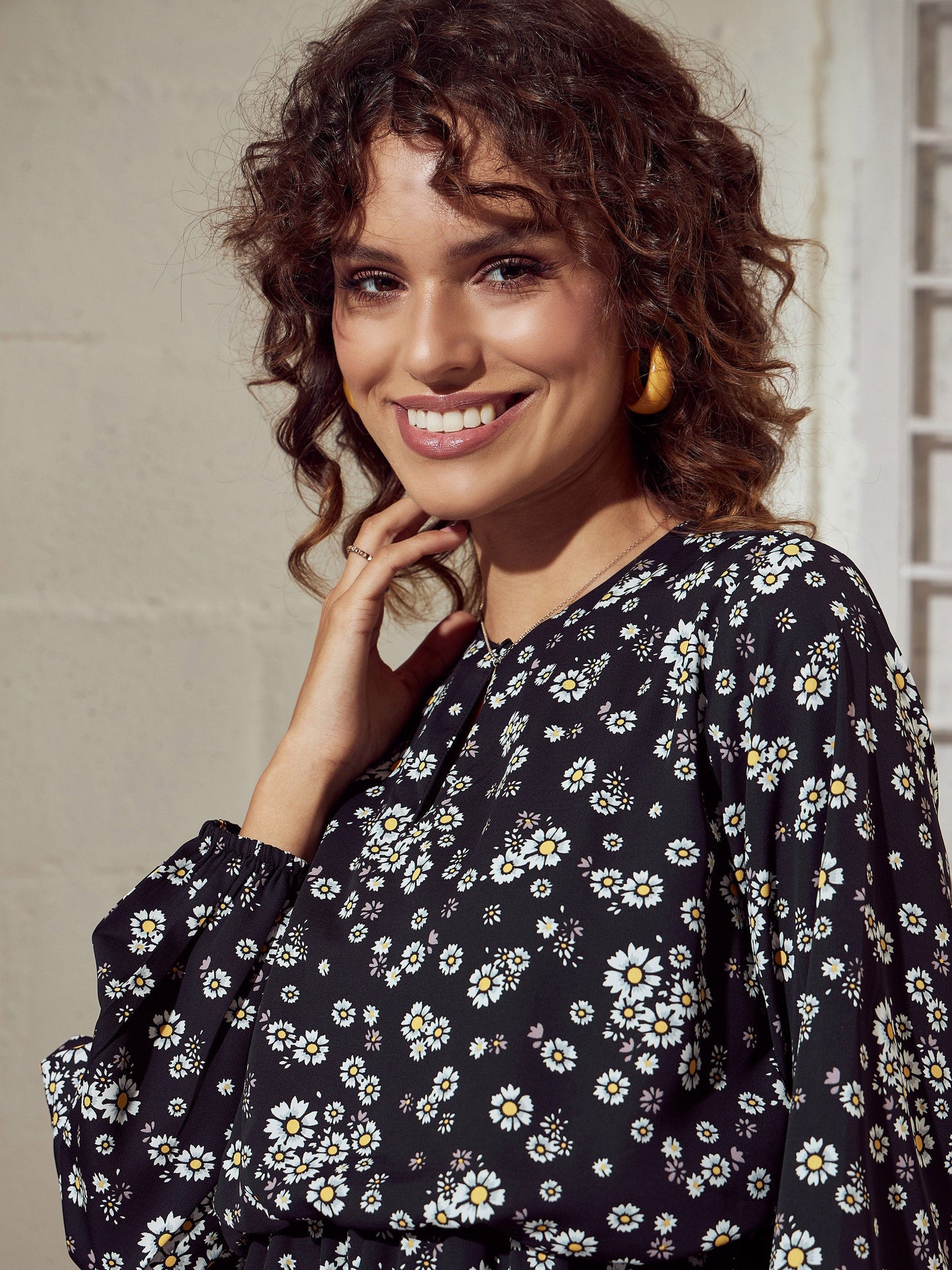 Black Floral Frill Hem Mini Dress