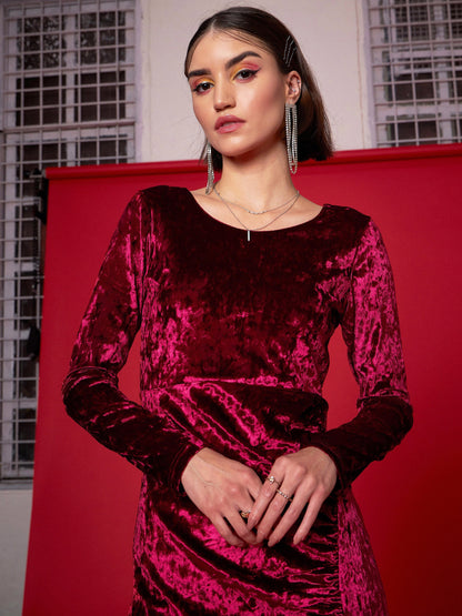 Red Velvet Side Slit Midi Dress