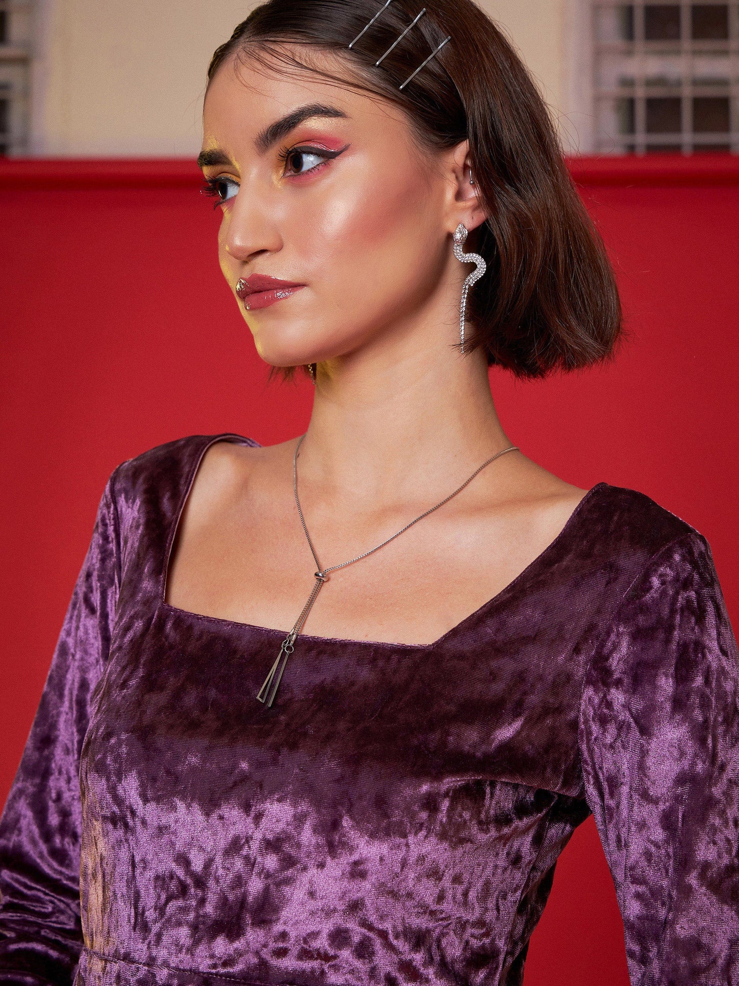 Purple Velvet Frill Hem Mini Dress