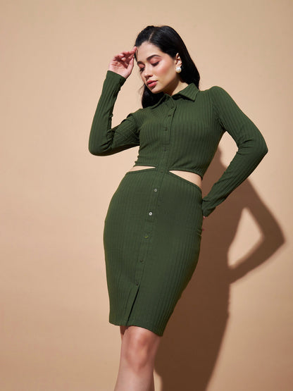 Olive Side Cut-Out Bodycon Rib Dress