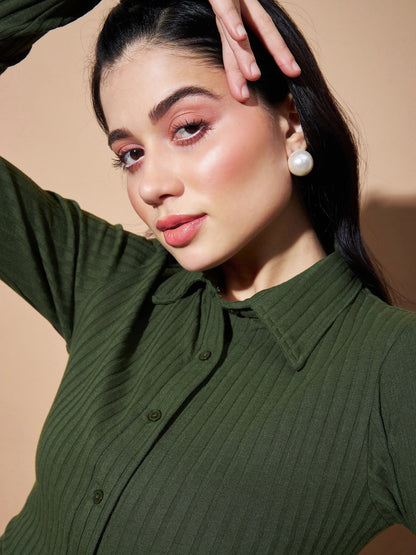 Olive Side Cut-Out Bodycon Rib Dress