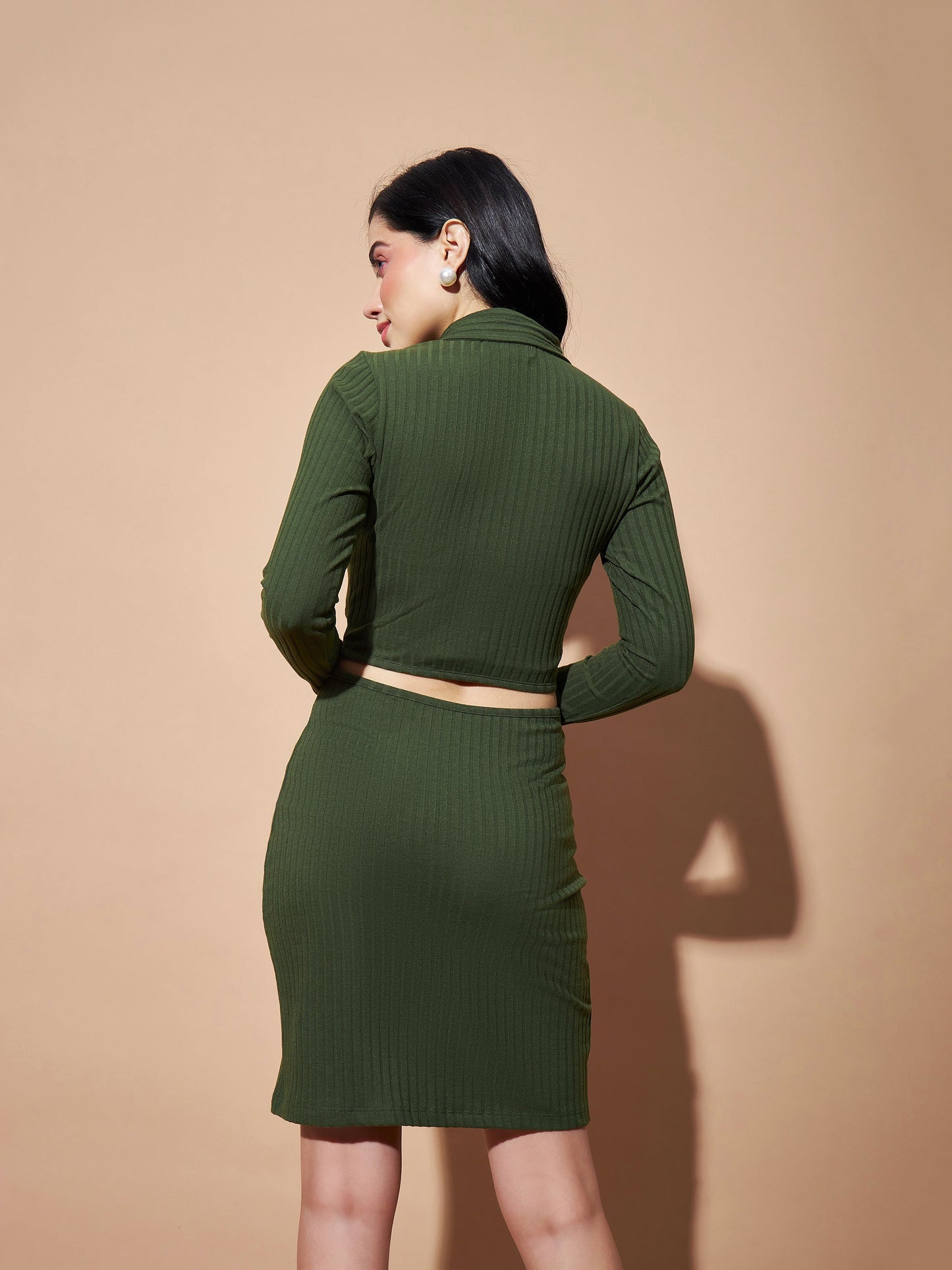 Olive Side Cut-Out Bodycon Rib Dress