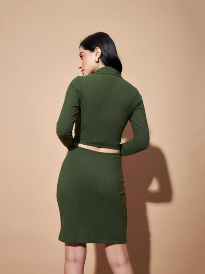 Olive Side Cut-Out Bodycon Rib Dress