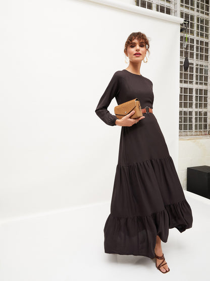 Black Belted Tiered Maxi Dress