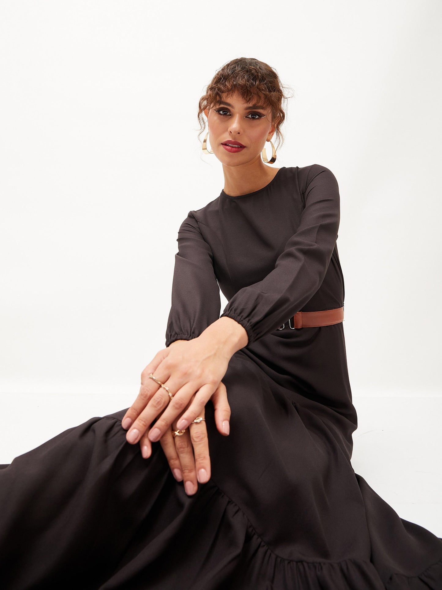 Black Belted Tiered Maxi Dress