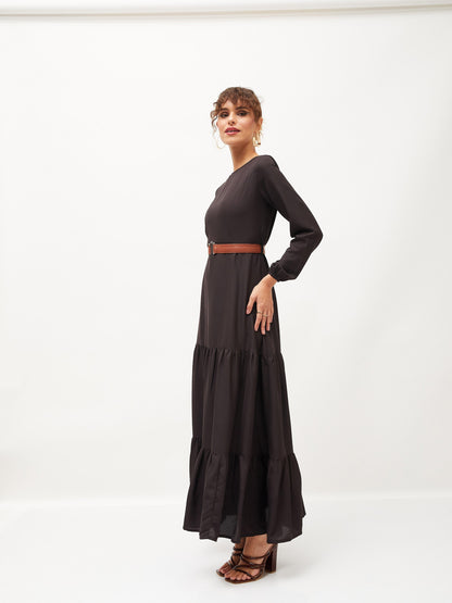 Black Belted Tiered Maxi Dress