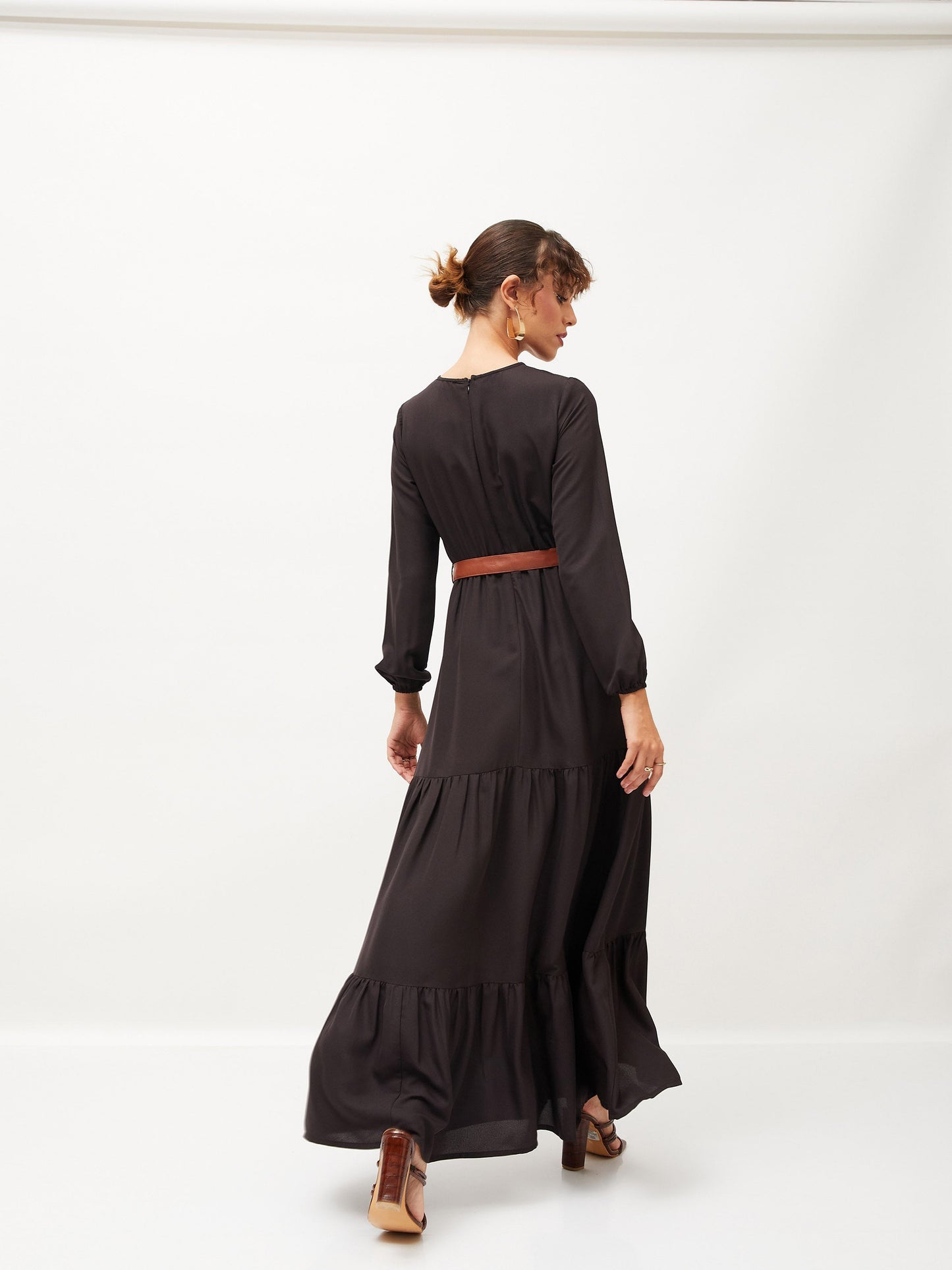 Black Belted Tiered Maxi Dress