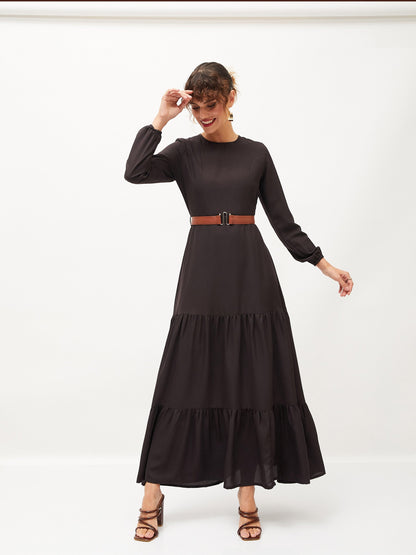 Black Belted Tiered Maxi Dress