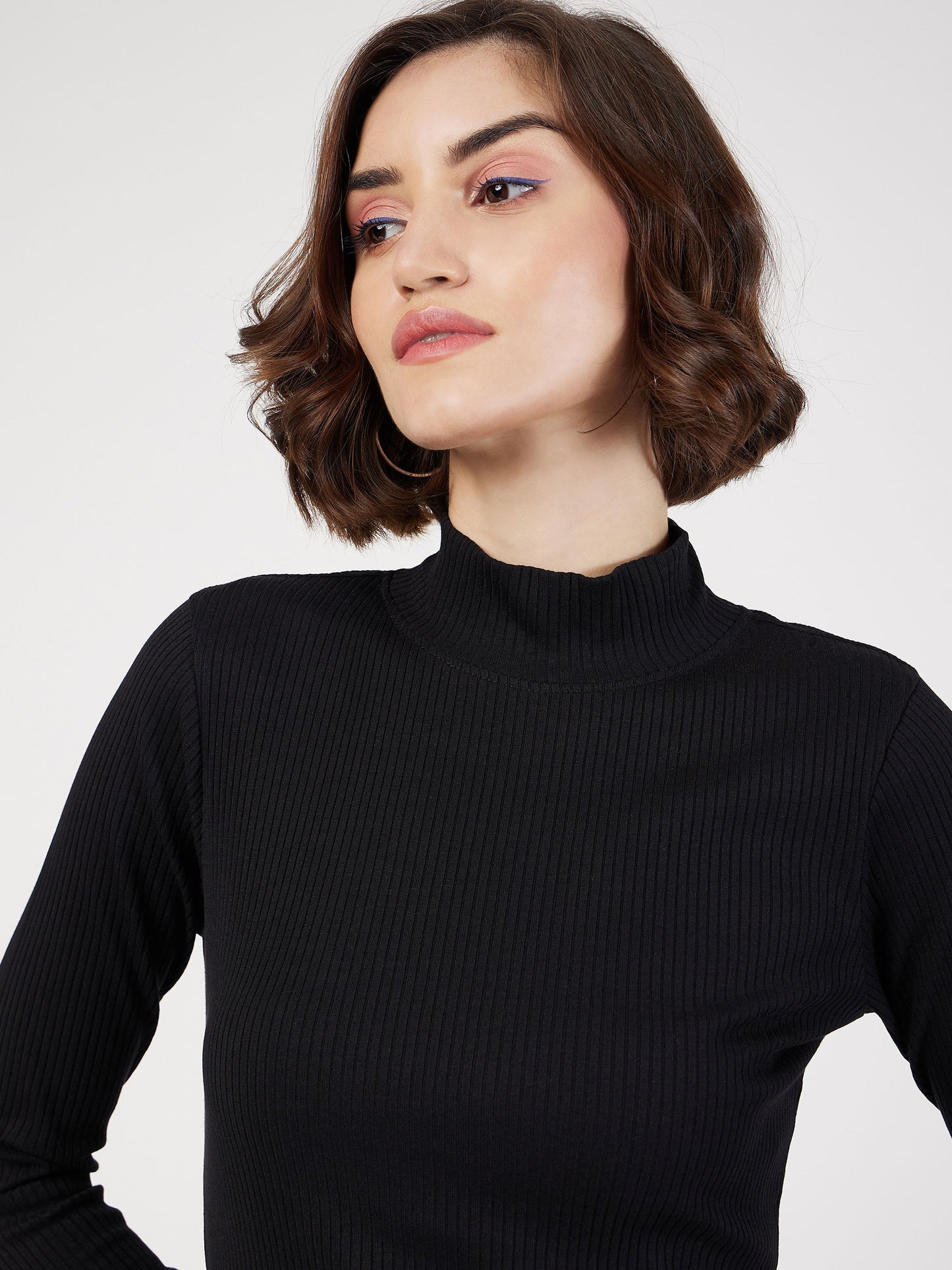 Black Rib Turtle Neck Short Dress