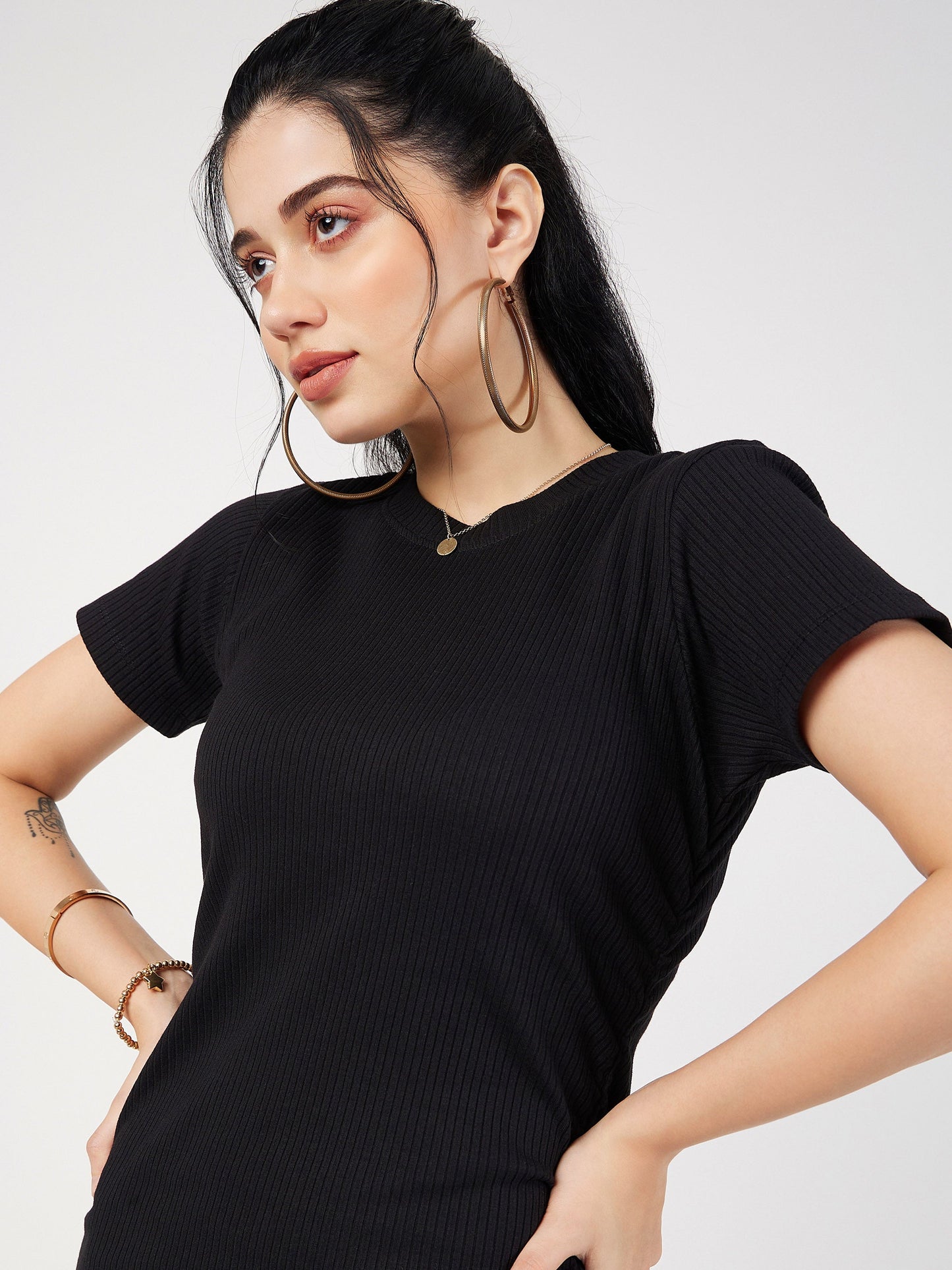 Black Rib Side Ruched Bodycon Maxi Dress