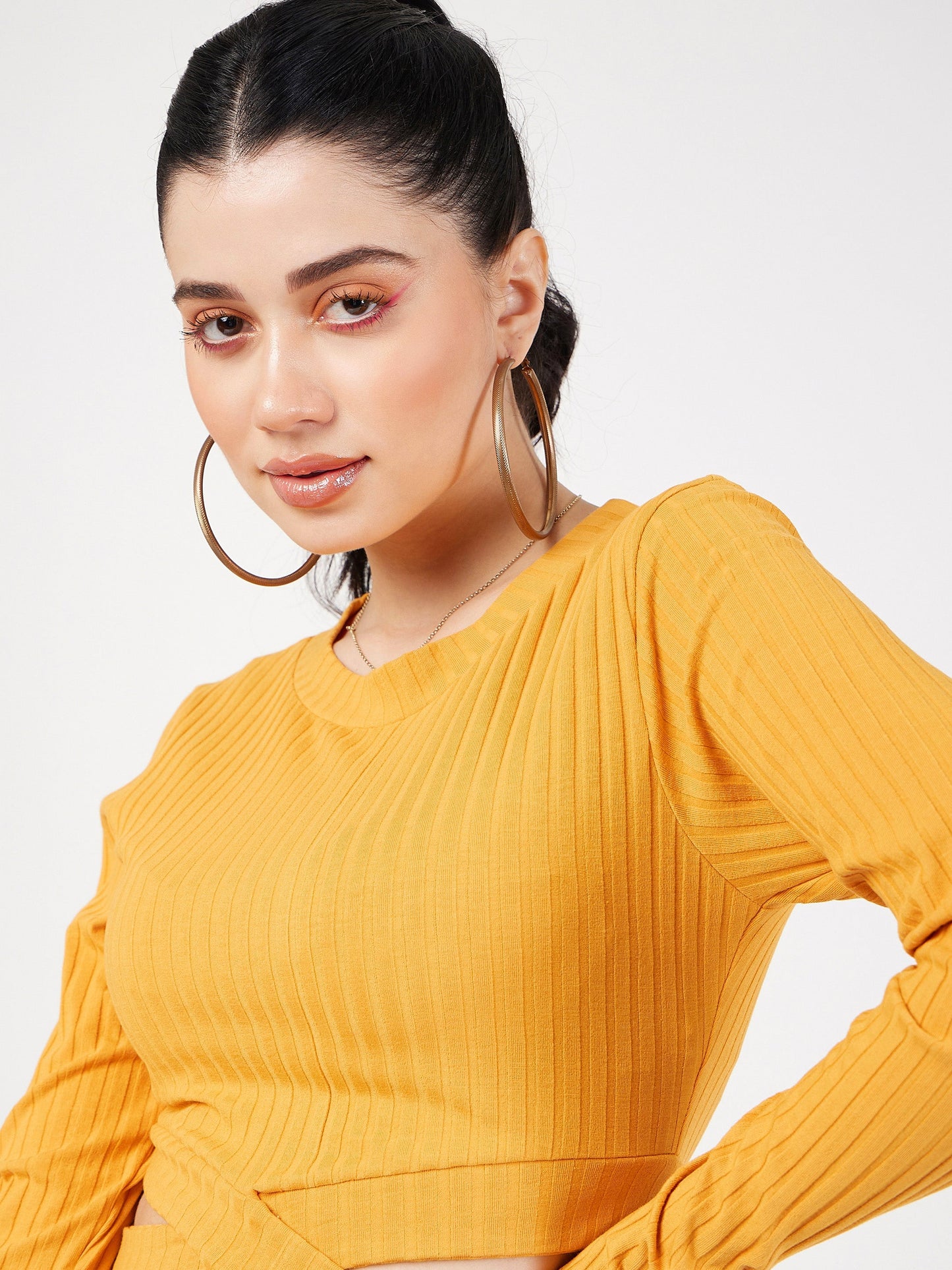 Yellow Rib Side Cut-Out Midi Dress