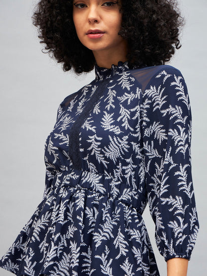 Blue Floral Tiered Midi Dress