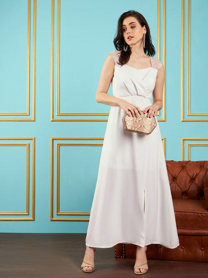 White Embellished Back Cut-Out Maxi Dress