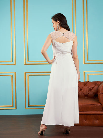 White Embellished Back Cut-Out Maxi Dress