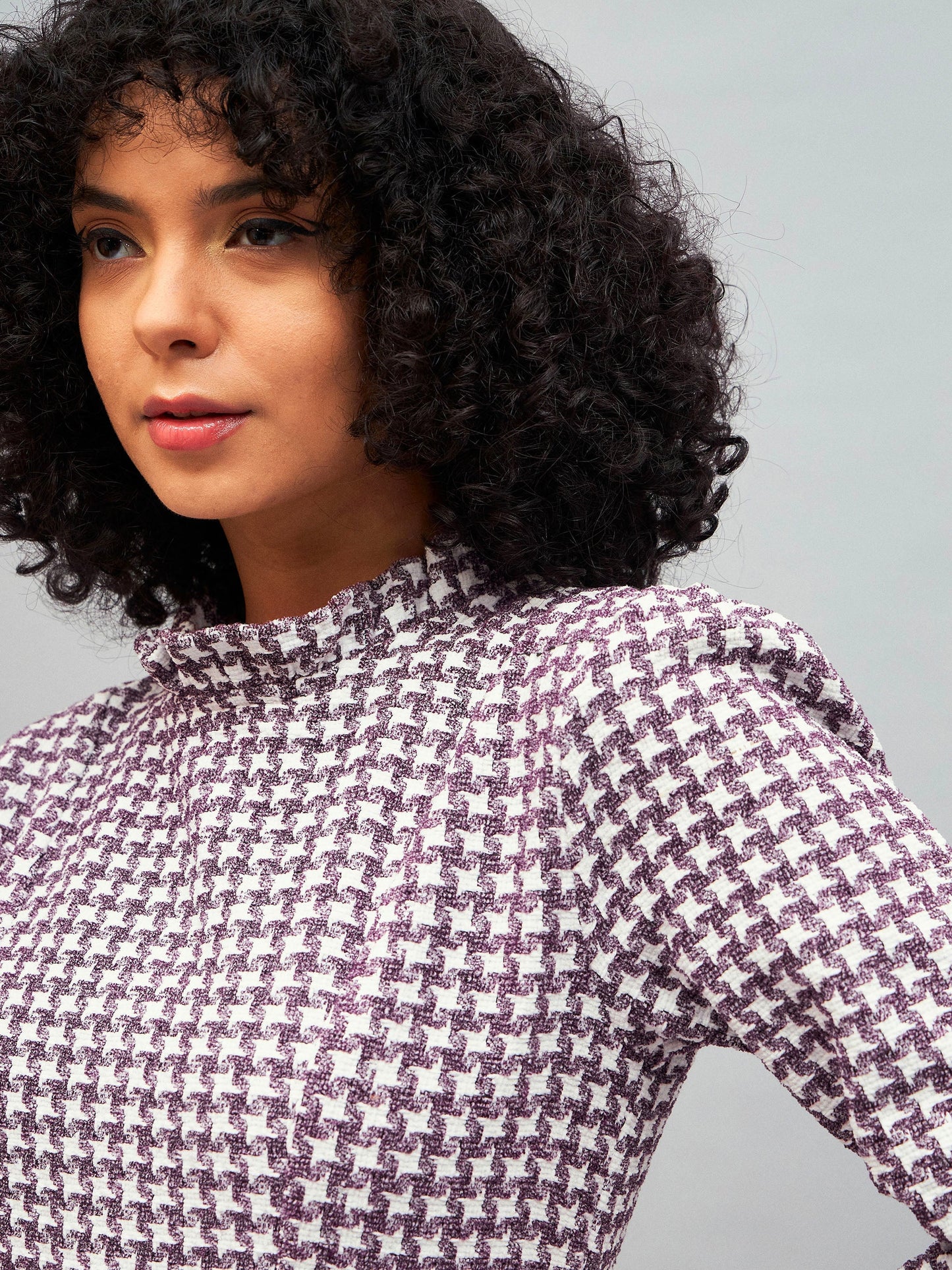 Burgundy Geo Jacquard Tweed Midi Dress
