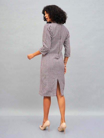 Burgundy Geo Jacquard Tweed Midi Dress